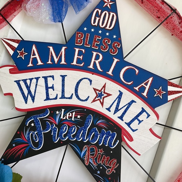 Patriotic 14” DOOR WREATH “God Bless America” Red, White & Blue. - Picture 2 of 3